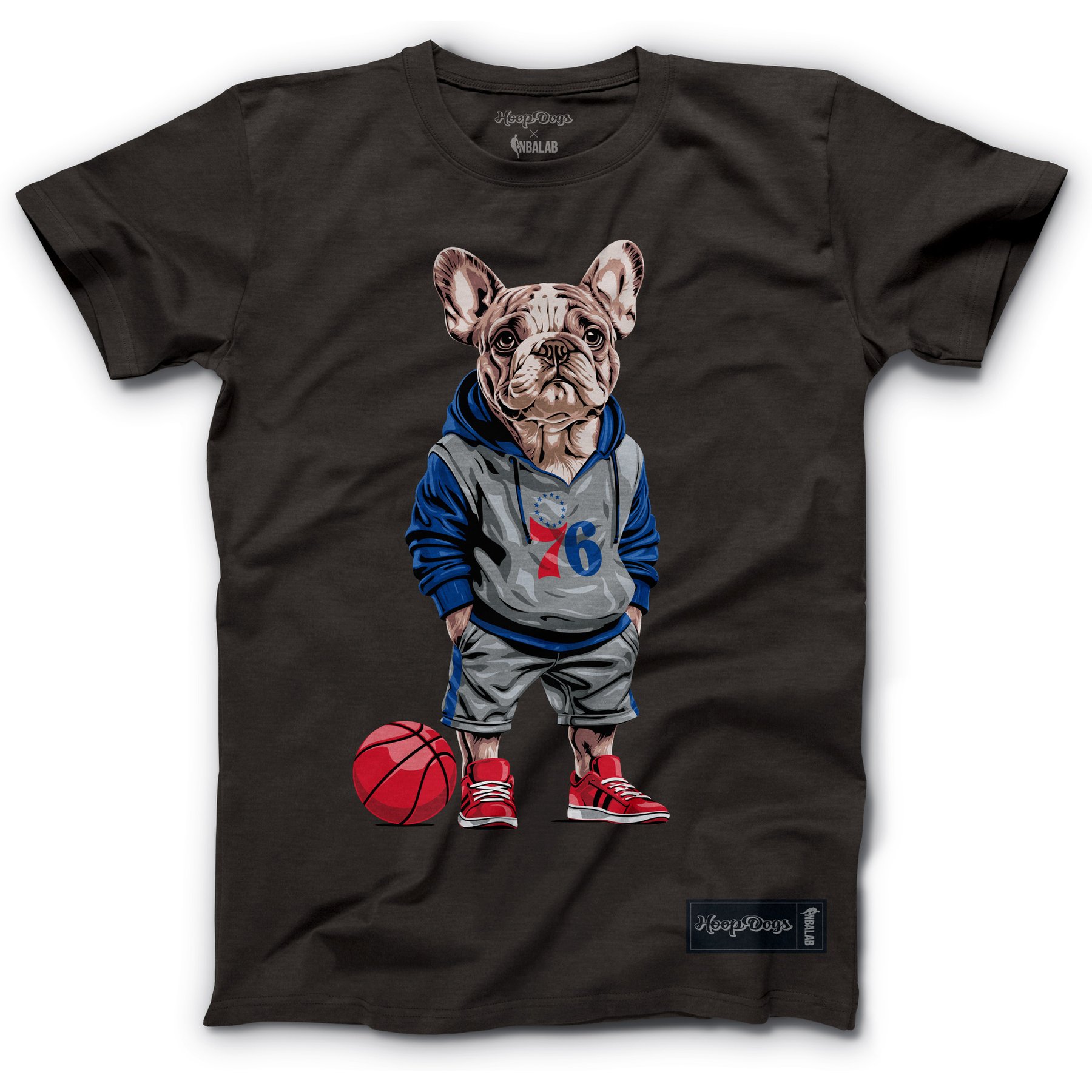 Hoop Dogs NBA French Bulldog T-Shirt, Philadelphia 76ers, Small