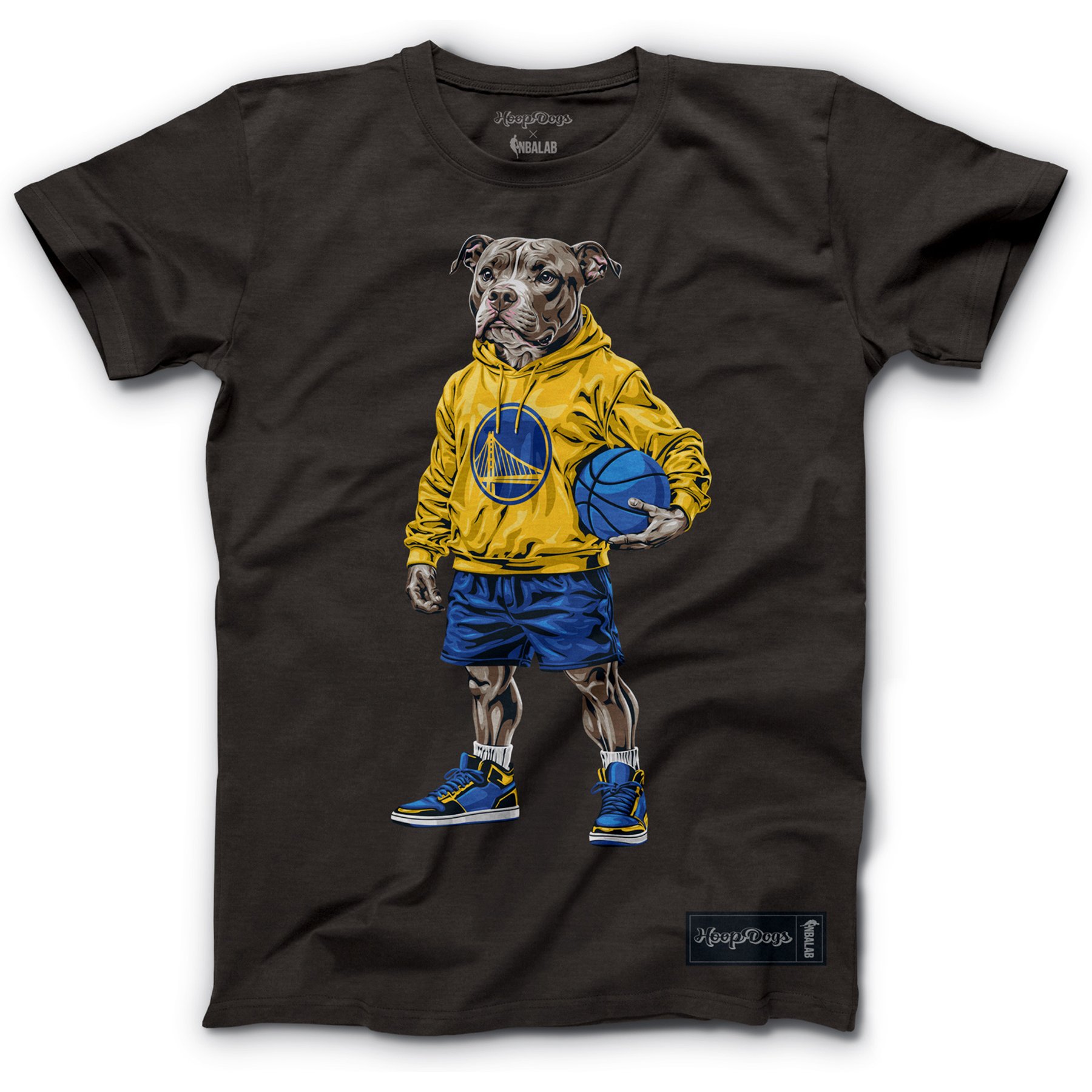 Hoop Dogs NBA Pit Bull T-Shirt, Golden State Warriors, Medium