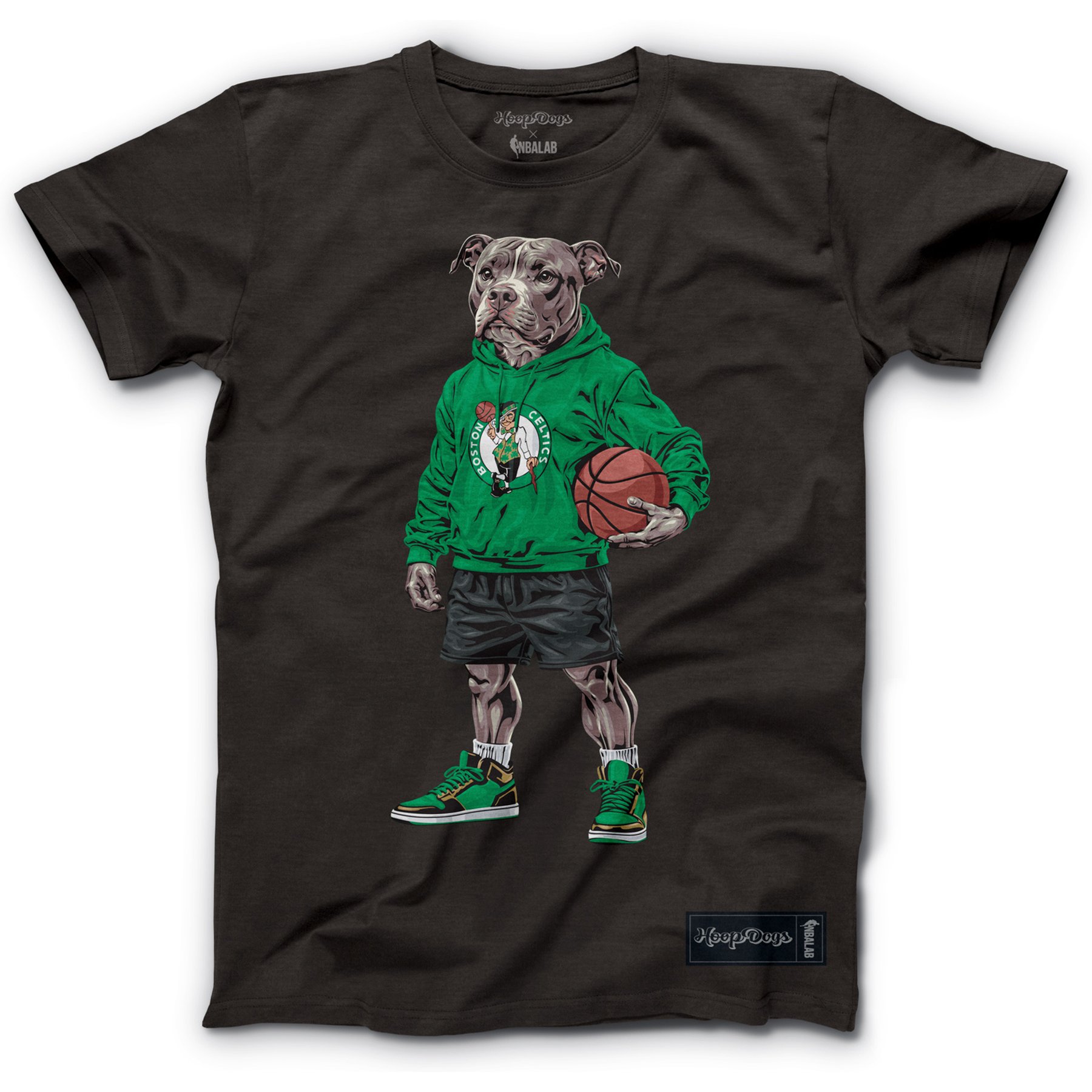 Hoop Dogs NBA Pit Bull T-Shirt, Boston Celtics, Small