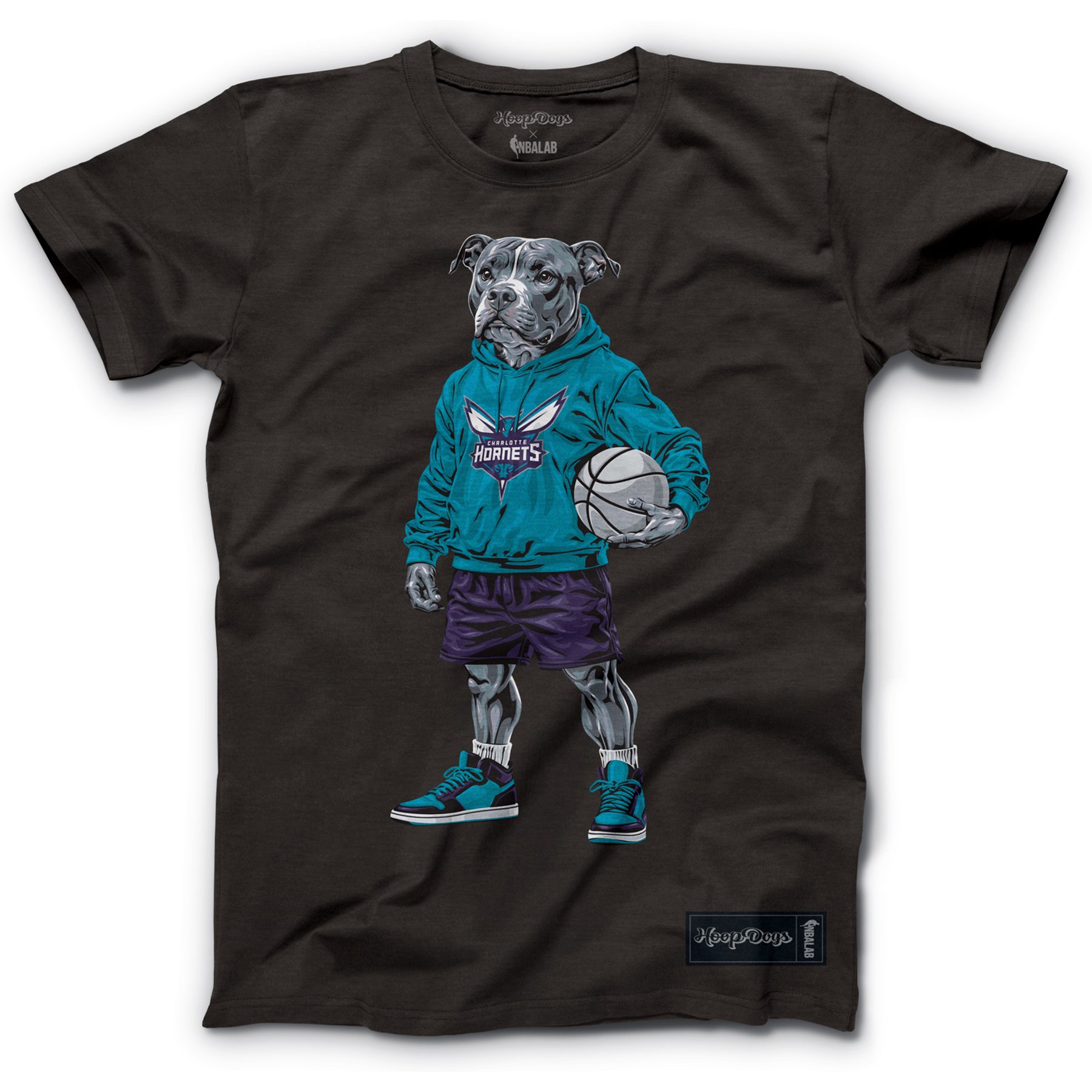 Hoop Dogs NBA Pit Bull T-Shirt, Charlotte Hornets, Small