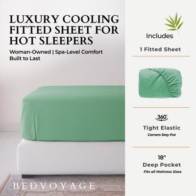 Show full view: BedVoyage Luxury 100% Viscose from Bamboo Fitted Sheet, Seaglass, Queen slide 3 of 8