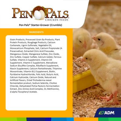 Show full view: ADM Pen Pals Starter-Grower 18% Protein Crumble Chicken Feed, 25-lb bag slide 3 of 7