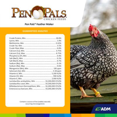 Show full view: ADM Pen Pals Feather Maker 18% Protein Pellets Chicken Feed, 50-lb bag slide 4 of 7