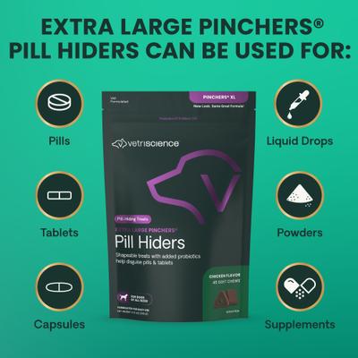 Show full view: VetriScience Pinchers Pill Hiders Chicken Flavored Chews with Probiotics Non-Greasy Wrap for Dogs, X-Large, 45 count slide 7 of 10