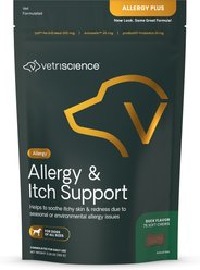 VetriScience Allergy & Itch Support Duck Flavored Allergy Plus Skin & Immune Supplement for Dogs, 75 Count