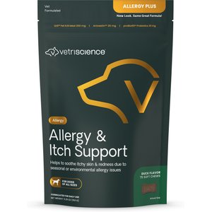 VetriScience Allergy & Itch Support Duck Flavored Allergy Plus Skin & Immune Supplement for Dogs, 75 Count