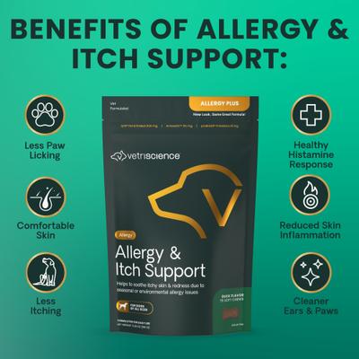 Show full view: VetriScience Allergy & Itch Support Duck Flavored Allergy Plus Skin & Immune Supplement for Dogs, 75 Count slide 7 of 11