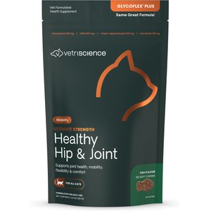 VetriScience GlycoFlex Plus Ultimate Strength Healthy Hip & Joint Fish Flavored Chews Supplement for Cats, 30 count
