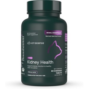 VetriScience Renal Essentials Chicken & Fish Flavored Chewable Tablets Kidney Supplement for Cats, 60 count