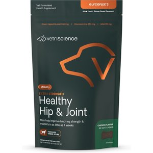 VetriScience GlycoFlex 3 Chicken Flavored Chews with Glucosamine & Green-Lipped Mussel Supplement for Small Dogs, 60 count