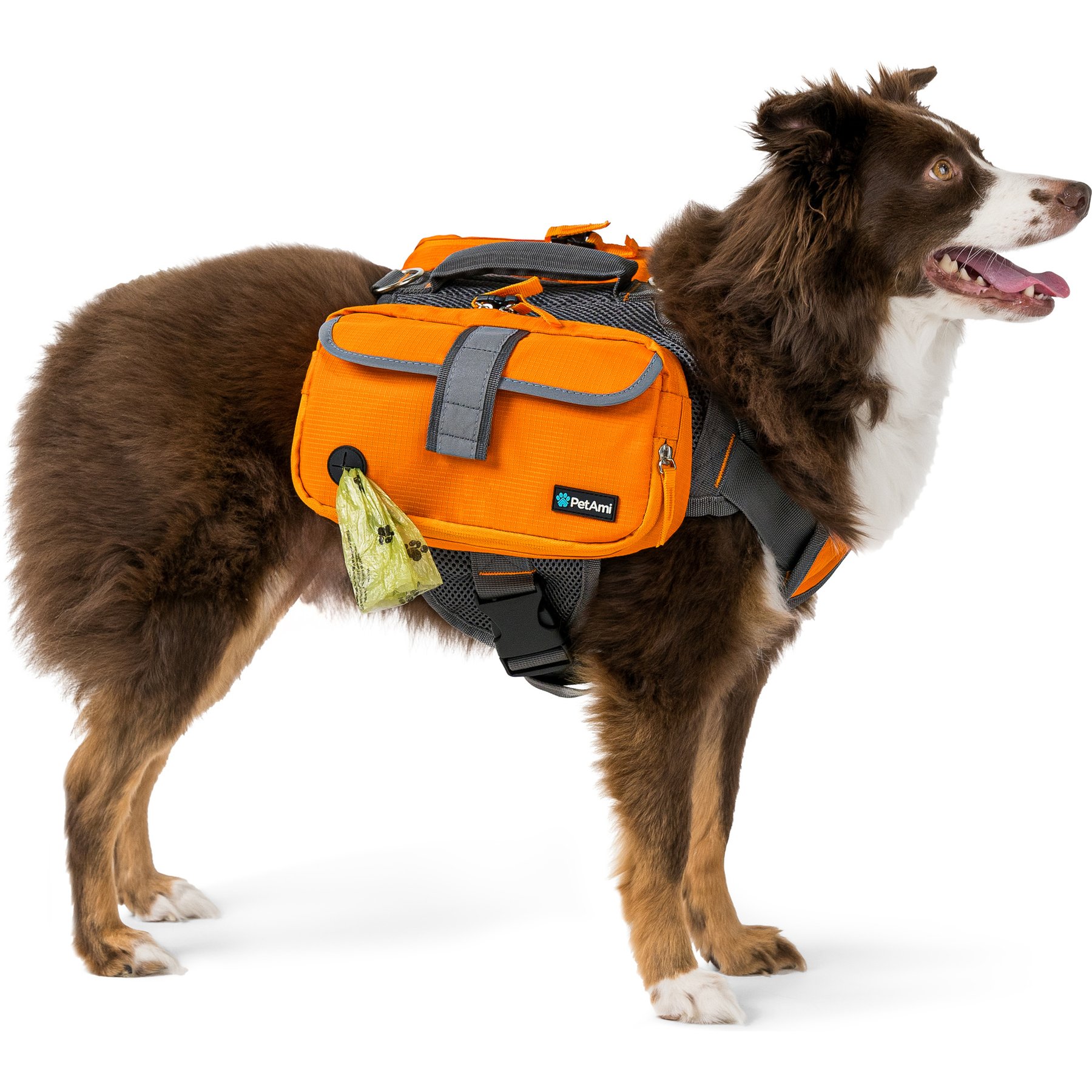 PetAmi Saddle Dog & Cat Backpack with Reflective Safety Side Pockets, Medium, Orange