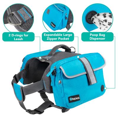 Show full view: PetAmi Saddle Dog & Cat Backpack with Reflective Safety Side Pockets, Medium, Blue slide 3 of 9