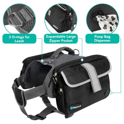 Show full view: PetAmi Saddle Dog & Cat Backpack with Reflective Safety Side Pockets, Large, Black slide 3 of 9