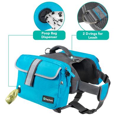Show full view: PetAmi Saddle Dog & Cat Backpack with Reflective Safety Side Pockets, Medium, Blue slide 5 of 9