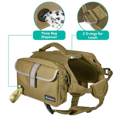 Show full view: PetAmi Saddle Dog & Cat Backpack with Reflective Safety Side Pockets, Large, Tan Canvas slide 4 of 8