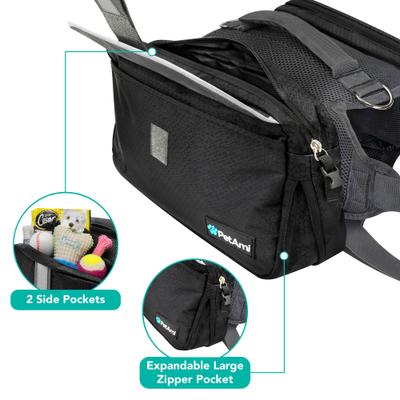 Show full view: PetAmi Saddle Dog & Cat Backpack with Reflective Safety Side Pockets, Large, Black slide 6 of 9
