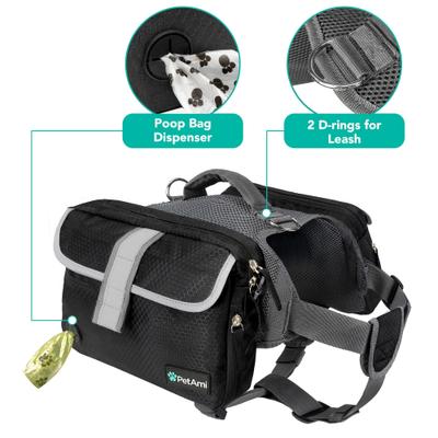 Show full view: PetAmi Saddle Dog & Cat Backpack with Reflective Safety Side Pockets, Large, Black slide 5 of 9