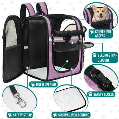 Show full view: PetAmi Ventilated Airline Approved Dog & Cat Carrier Backpack, Purple slide 4 of 9