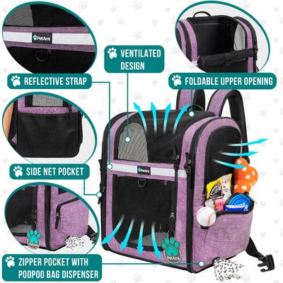 Show full view: PetAmi Ventilated Airline Approved Dog & Cat Carrier Backpack, Purple slide 3 of 9