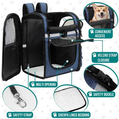 Show full view: PetAmi Ventilated Airline Approved Dog & Cat Carrier Backpack, Navy Blue slide 3 of 8