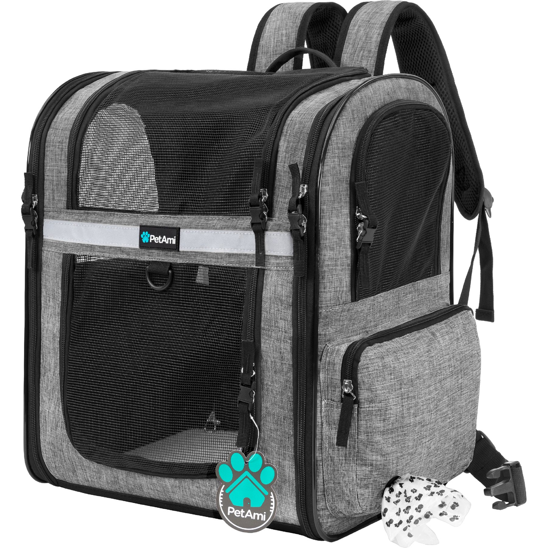 PetAmi Ventilated Airline Approved Dog & Cat Carrier Backpack, Heather Grey