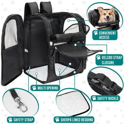 Show full view: PetAmi Ventilated Airline Approved Dog & Cat Carrier Backpack, Black slide 3 of 8
