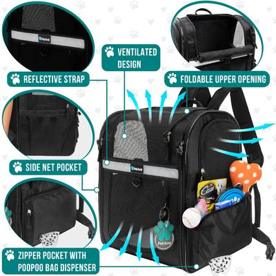 Show full view: PetAmi Ventilated Airline Approved Dog & Cat Carrier Backpack, Black slide 2 of 8