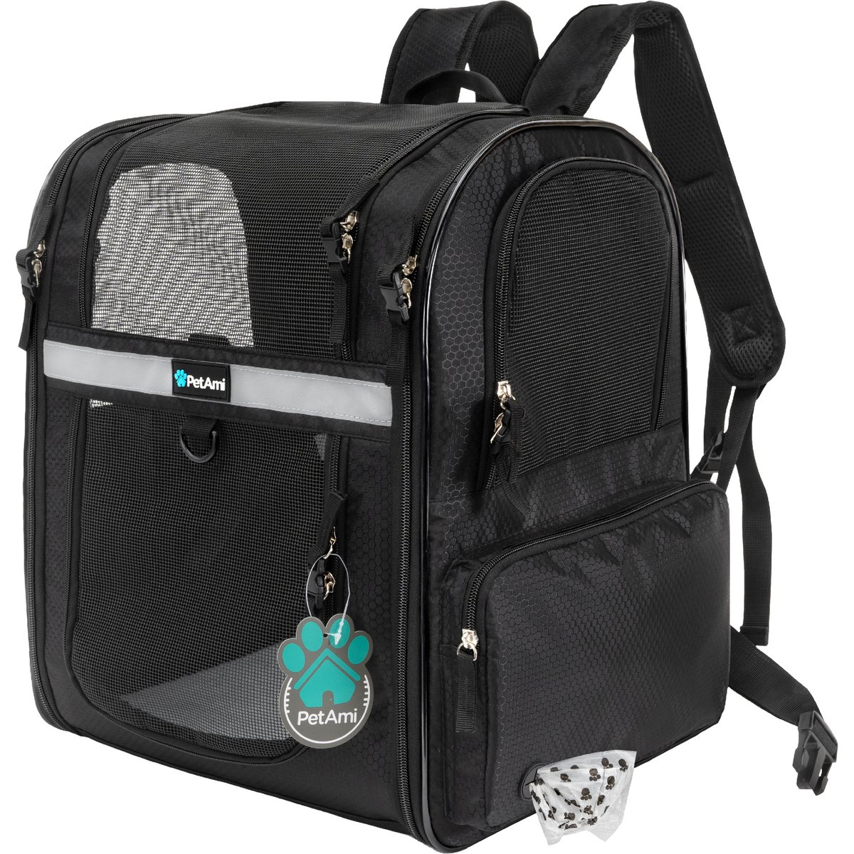 PetAmi Ventilated Airline Approved Dog & Cat Carrier Backpack, Black