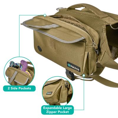 Show full view: PetAmi Saddle Dog & Cat Backpack with Reflective Safety Side Pockets, Large, Tan Canvas slide 5 of 8