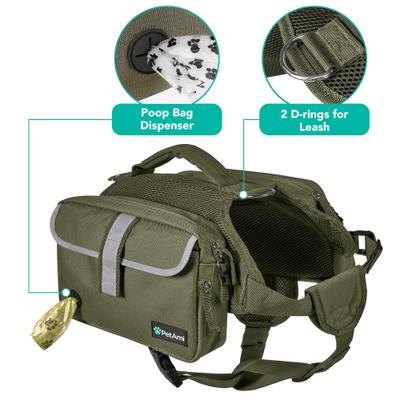 Show full view: PetAmi Saddle Dog & Cat Backpack with Reflective Safety Side Pockets, Large, Olive Canvas slide 4 of 8