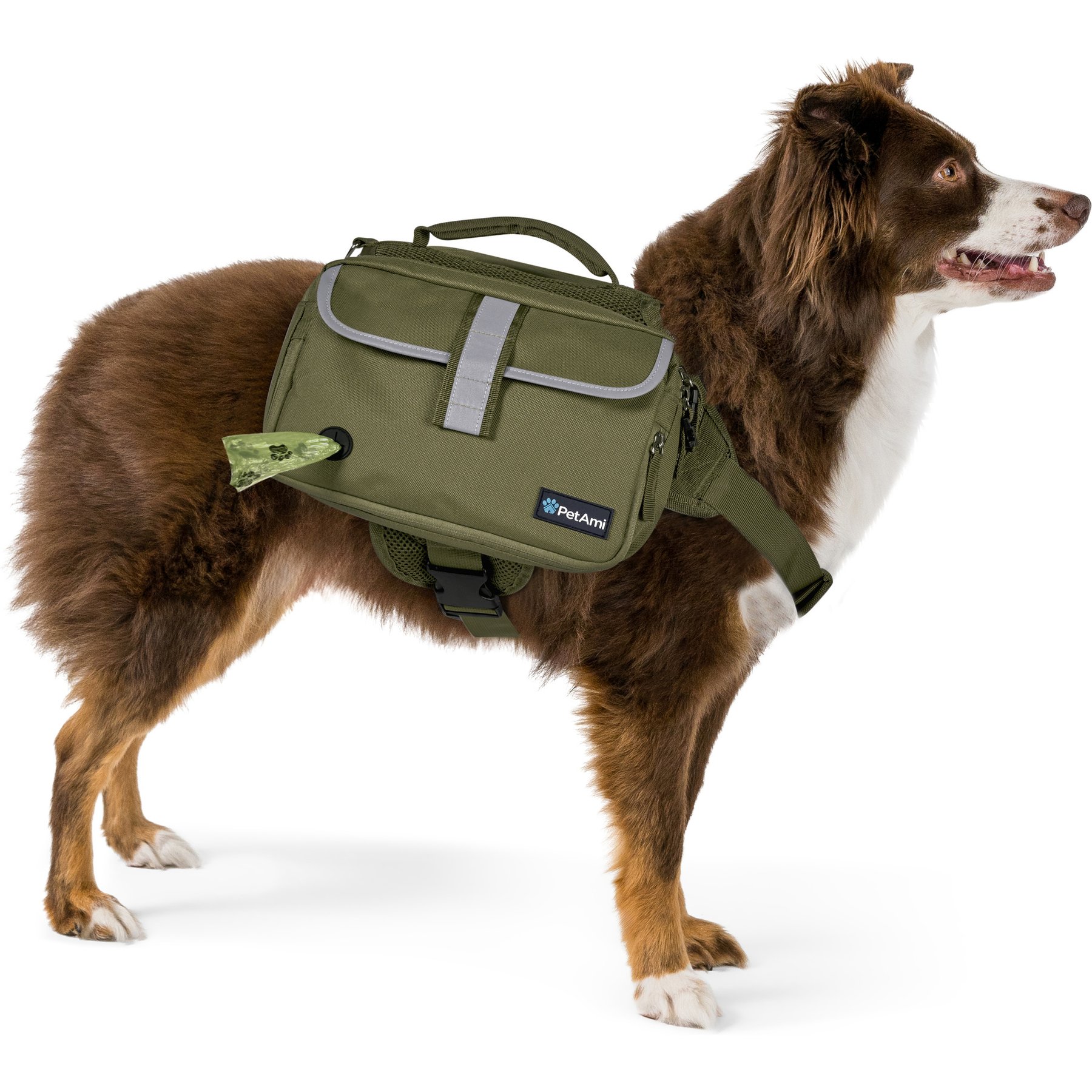 PetAmi Saddle Dog & Cat Backpack with Reflective Safety Side Pockets, Large, Olive Canvas