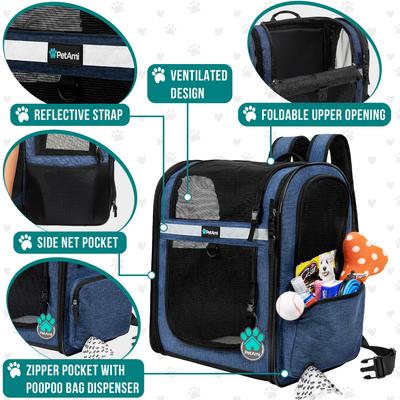Show full view: PetAmi Ventilated Airline Approved Dog & Cat Carrier Backpack, Navy Blue slide 2 of 8