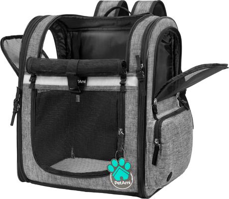 Show full view: PetAmi Ventilated Airline Approved Dog & Cat Carrier Backpack, Heather Grey slide 9 of 9