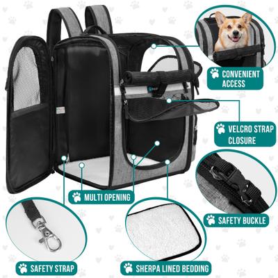 Show full view: PetAmi Ventilated Airline Approved Dog & Cat Carrier Backpack, Heather Grey slide 4 of 9