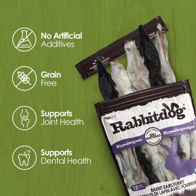Show full view: Palz&Co Rabbitdog Rabbit Ears Furry Dog Natural Chew Treats, 10-oz bag, 15 count slide 6 of 10
