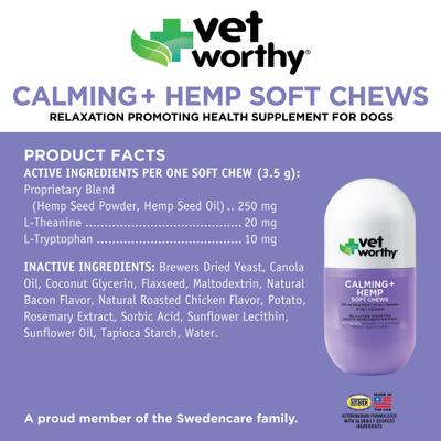 Show full view: Vet Worthy Calming + Hemp Soft Chew Allergy Supplement for Dogs, 60 count slide 3 of 4