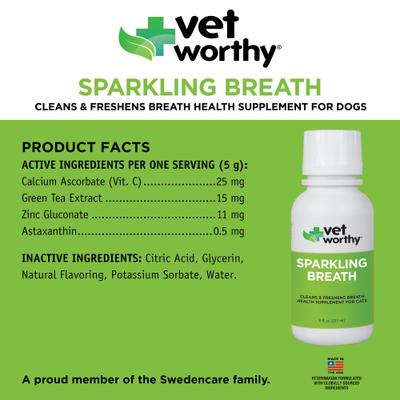 Show full view: Vet Worthy Feline Sparkling Breath Liquid Dental Rinse Supplement for Cats, 8-fl oz bottle slide 3 of 4