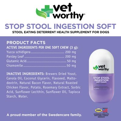 Show full view: Vet Worthy Stop Stool Ingestion Soft Chew Dogestive Aid Supplement for Dogs, 60 count slide 3 of 4