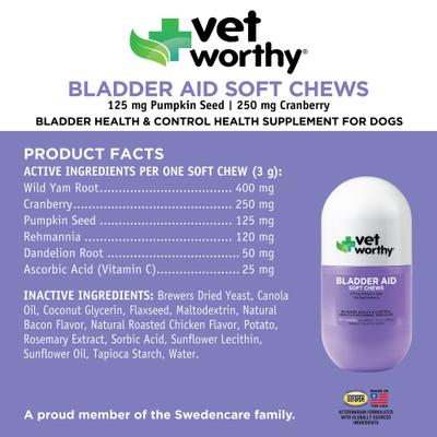 Show full view: Vet Worthy Pumpkin Seed & Cranberry Soft Chew Bladder Aid Supplement for Dogs, 60 count slide 3 of 4