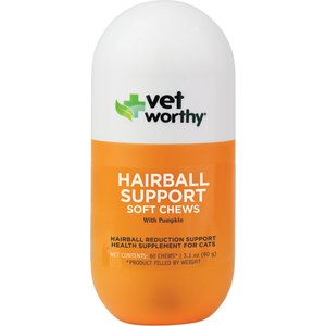 Vet Worthy Feline Hairball Support with Pumpkin Soft Chew Skin & Coat Supplement for Cats, 60 count