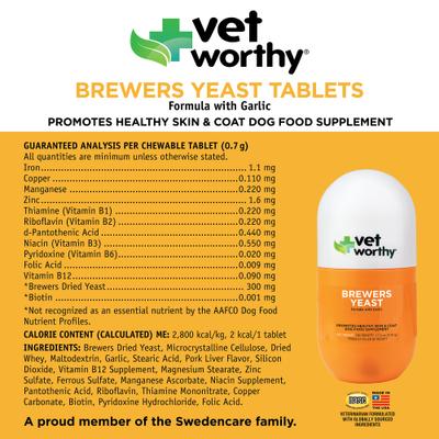 Show full view: Vet Worthy Brewer's Yeast Chewable Tablet Skin & Coat Supplement for Dogs, 300 count slide 3 of 4