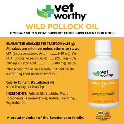 Show full view: Vet Worthy Wild Pollock Oil Liquid Skin & Coat Supplement for Dogs, 16-fl oz bottle slide 3 of 4