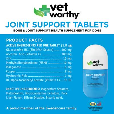 Show full view: Vet Worthy Chewable Tablet Joint Support Supplement for Dogs, 90 count slide 3 of 4