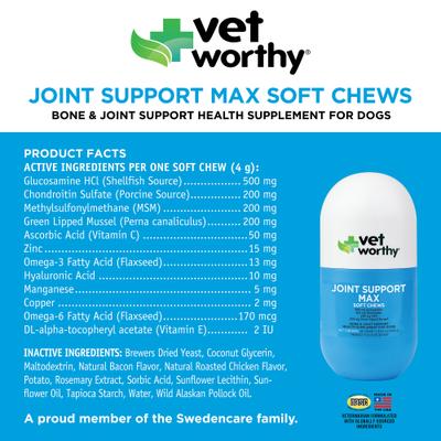 Show full view: Vet Worthy Max Sot Chew Joint Support Supplement for Dogs, 60 count slide 3 of 4