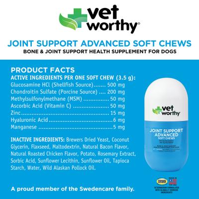 Show full view: Vet Worthy Advanced Soft Chew Joint Support Supplement for Dogs, 60 count slide 3 of 4