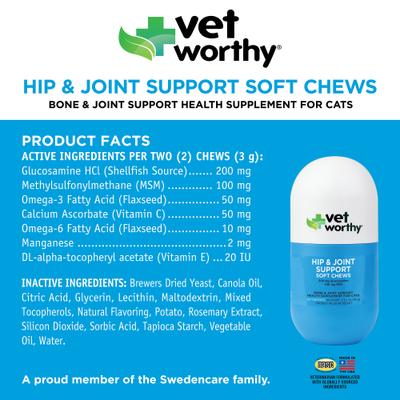 Show full view: Vet Worthy Feline Soft Chew Hip & Joint Support Supplement for Dogs, 60 count slide 3 of 4