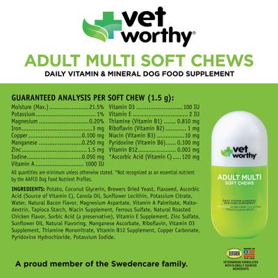 Show full view: Vet Worthy Multi-Vitamins Soft Chew Supplement for Dogs, 60 count slide 3 of 4