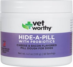 Vet Worthy Hide A Pill Cheese & Bacon Probiotic Paste Chew Supplement for Dogs, 4.2-oz jar