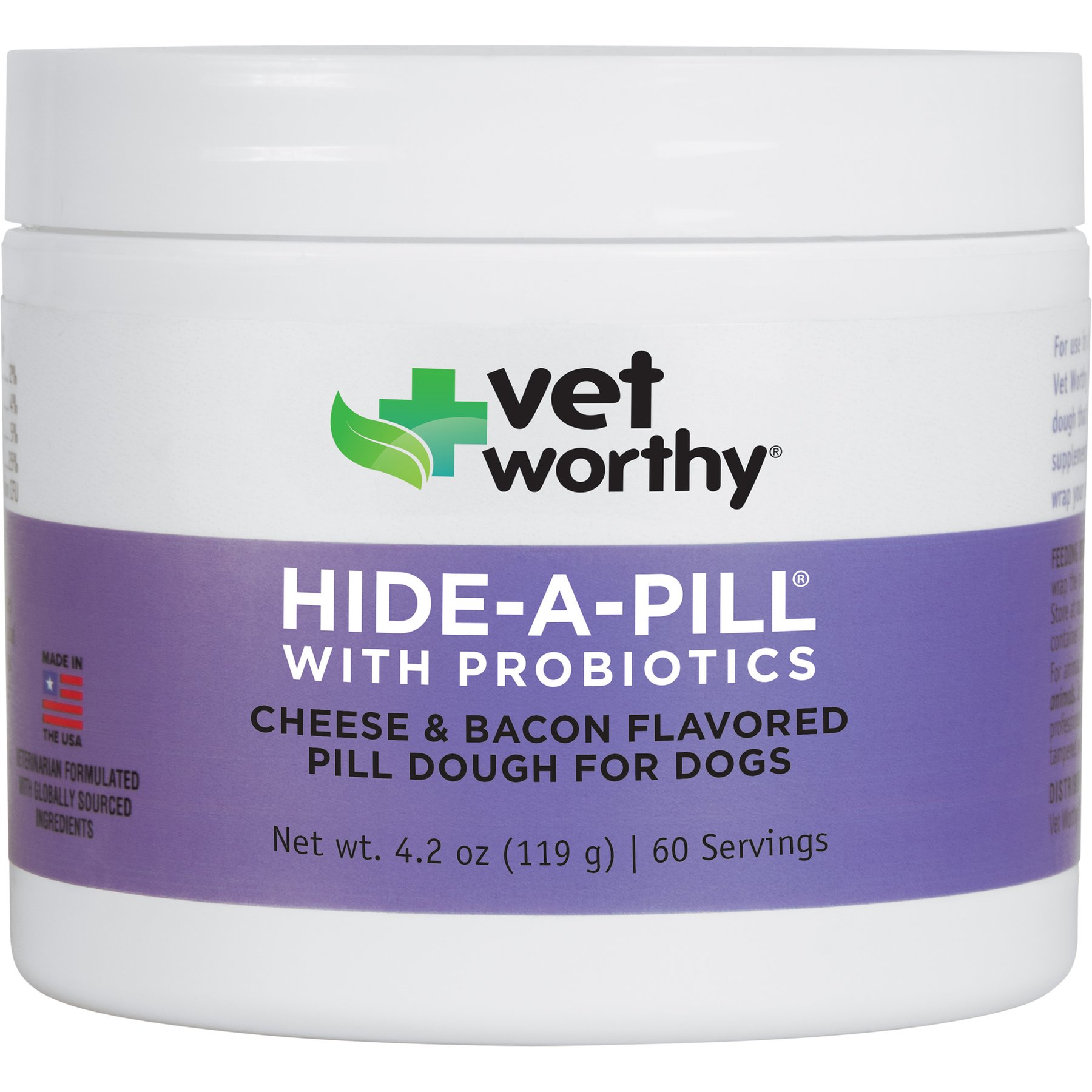 Vet Worthy Hide A Pill Cheese & Bacon Probiotic Paste Chew Supplement for Dogs, 4.2-oz jar
