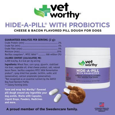 Show full view: Vet Worthy Hide A Pill Cheese & Bacon Probiotic Paste Chew Supplement for Dogs, 4.2-oz jar slide 3 of 4